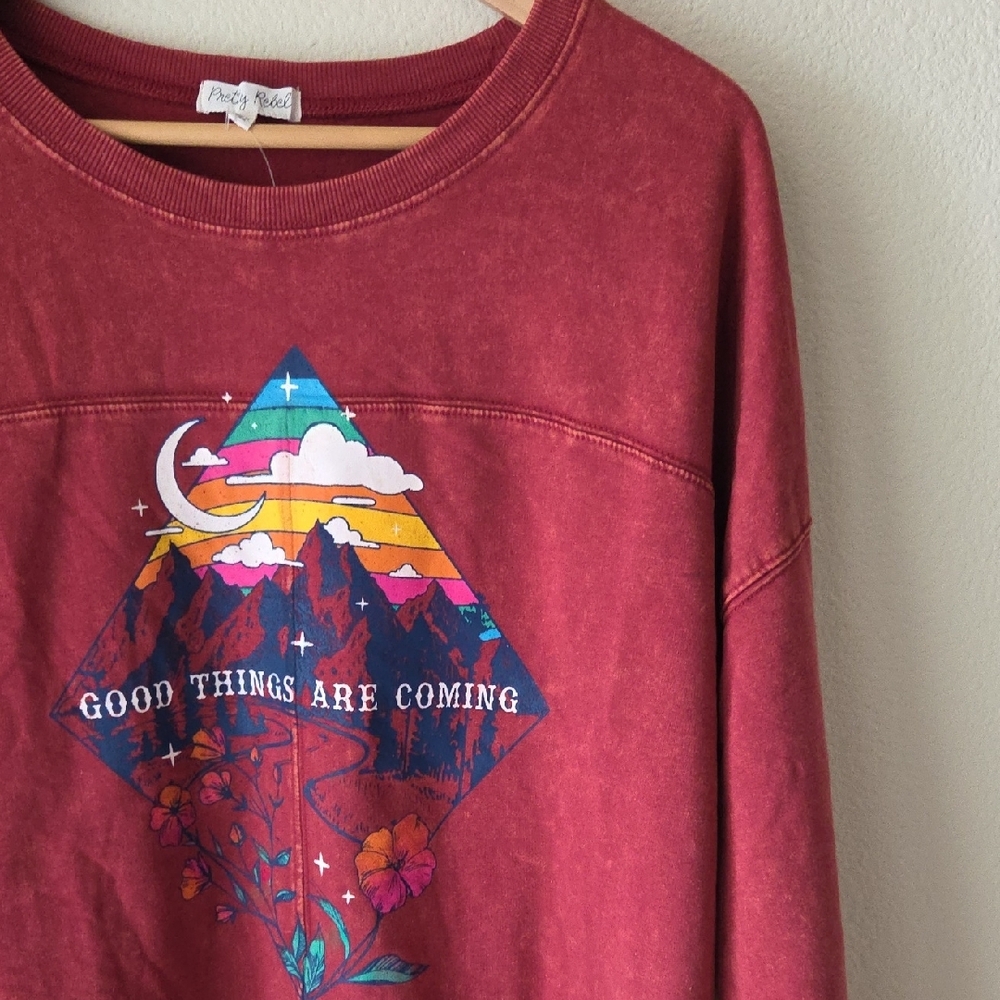 PRETTY REBEL Maroon Graphic Sweatshirt Sz L NWT Soft Cotton Blend Granola Girl - Picture 5 of 13